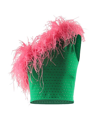 CHIARA FERRAGNI One-shoulder top Green 65% Viscose, 35% Polyamide