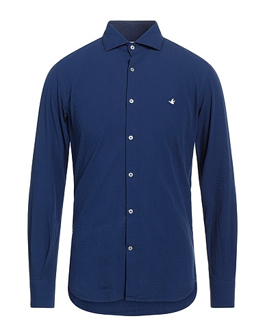 BROOKSFIELD Solid color shirt Blue 100% Cotton