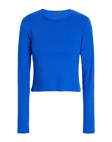 8 by YOOX T-shirt ORGANIC COTTON CREW-NECK LONG SLEEVES RIBBED TOP
 Blue 98% Organic cotton, 2% Elastane