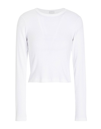 8 by YOOX T-shirt ORGANIC COTTON CREW-NECK LONG SLEEVES RIBBED TOP
 White 98% Organic cotton, 2% Elastane