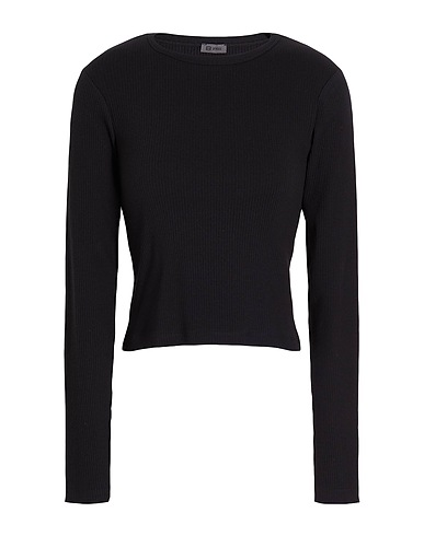 8 by YOOX T-shirt ORGANIC COTTON CREW-NECK LONG SLEEVES RIBBED TOP
 Black 98% Organic cotton, 2% Elastane
