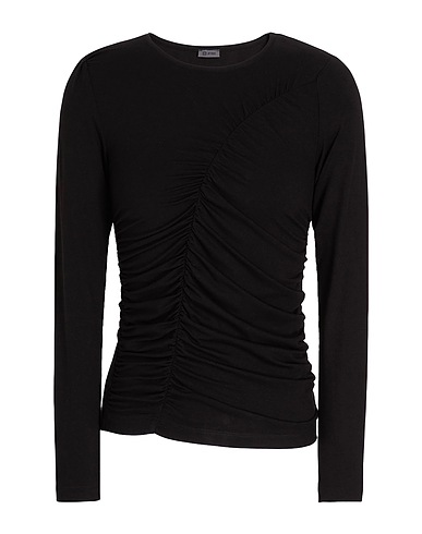 8 by YOOX T-shirt CREW-NECK GATHERED TOP
 Black 95% Viscose, 5% Elastane