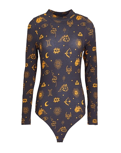 8 by YOOX TOPWEAR PRINTED JERSEY MOCK-NECK BODYSUIT
 Charcoal 95% Viscose, 5% Elastane