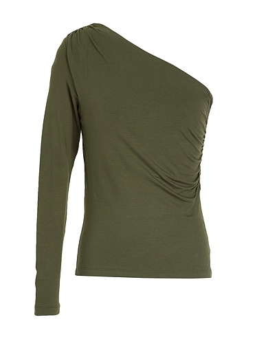 8 by YOOX One-shoulder top WIDE NECKLINE STRETCH JERSEY T-SHIRT
 Dark green 95% Viscose, 5% Elastane