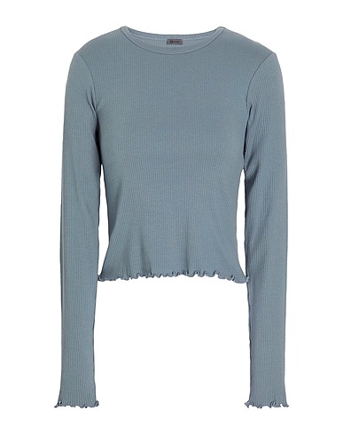 8 by YOOX T-shirt ORGANIC COTTON CREW-NECK LONG SLEEVES RIBBED TOP W/ LETTUCE HEM
 Grey 98% Organic cotton, 2% Elastane