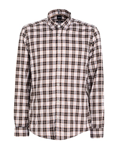BOSS Checked shirt Camel 56% Lyocell, 41% Cotton, 3% Elastane