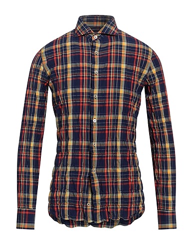 ALESSANDRO GHERARDI Checked shirt Midnight blue 99% Cotton, 1% Polyamide, Elastane