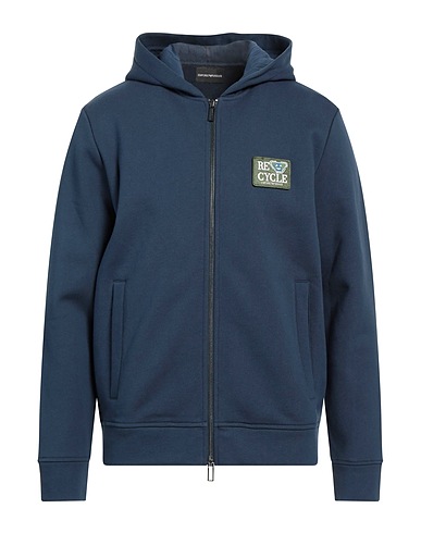 EMPORIO ARMANI Hooded track jacket  Slate blue 100% Cotton