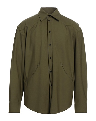 MSGM Solid color shirt Military green 96% Virgin Wool, 4% Elastane