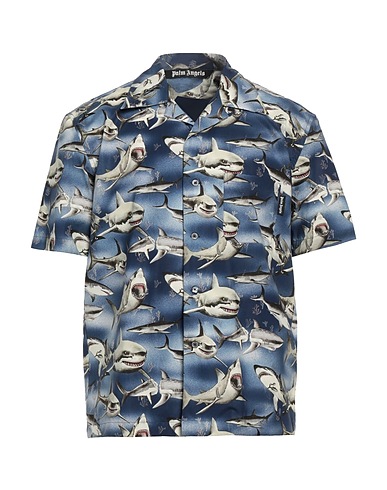 PALM ANGELS Hemd mit Muster Blau 100% Baumwolle