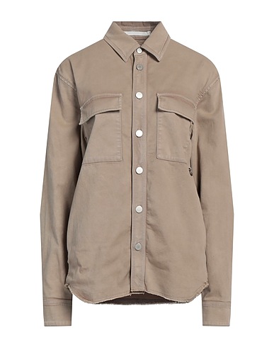 PAOLO PECORA Solid colour shirt Beige 98% Cotton, 2% Elastane