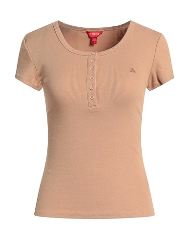 GUESS T-shirt Light brown 97% Cotton, 3% Elastane