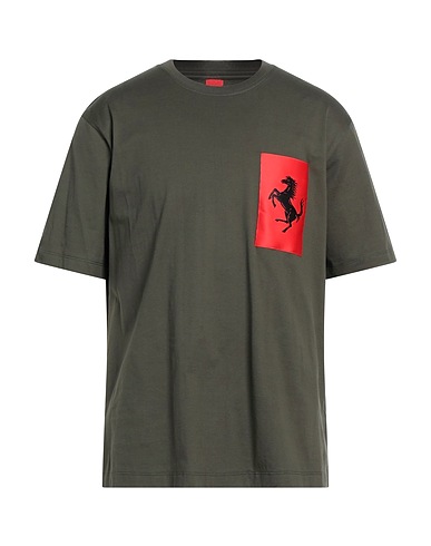 FERRARI T-shirt Military green 100% Cotton, Elastane