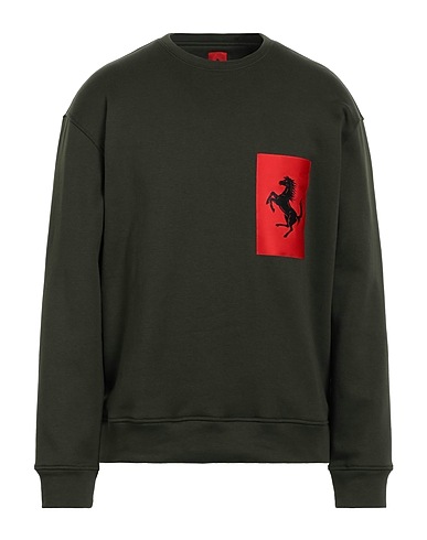 FERRARI Sweatshirt Military green 93% Cotton, 7% Polyamide