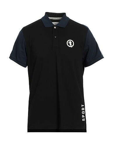 BIKKEMBERGS Polo shirt Black 100% Cotton, Polyester, Elastane
