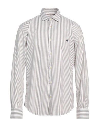BROOKSFIELD Striped shirt Light grey 95% Cotton, 5% Elastane