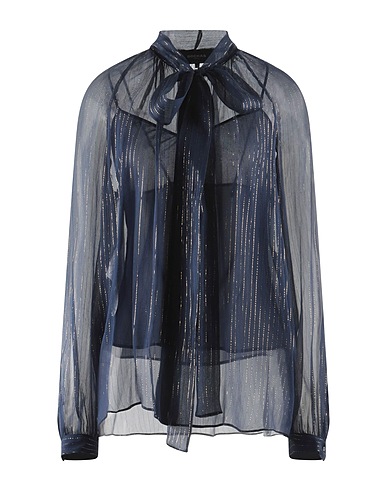 ROCHAS Camicia a righe Blu notte 97% Seta, 3% Poliestere riciclato
