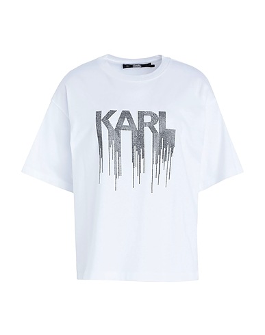 KARL LAGERFELD T-shirt RHINESTONE T-SHIRT White 100% Organic cotton