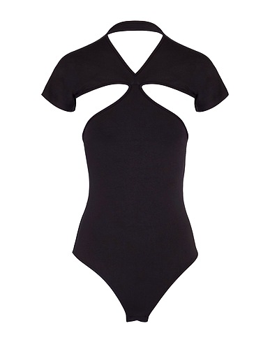 8 by YOOX TOPWEAR CUT-OUT OPEN BACK BODYSUIT
 Black 94% Recycled polyamide, 6% Elastane