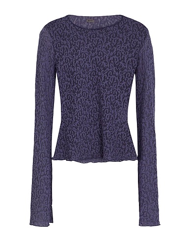 8 by YOOX Top SEMI-SHEER LACE TOP
 Slate blue 51% Polyester, 30% Cotton, 19% Polyamide