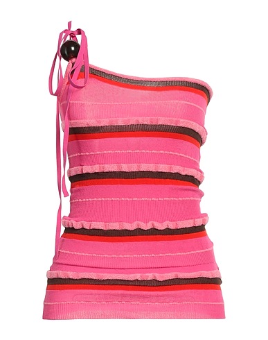 JACQUEMUS One-shoulder top Fuchsia 44% Polyamide, 30% Cotton, 19% Recycled polyamide, 7% Elastane