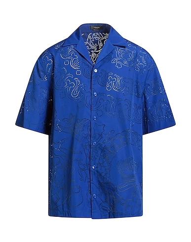 VERSACE Solid colour shirt Bright blue 65% Polyester, 35% Cotton