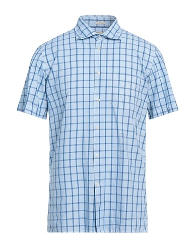 MASSIMO ALBA Checked shirt Light blue 100% Cotton