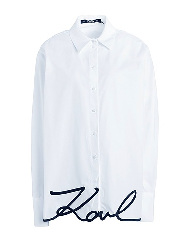 KARL LAGERFELD Εμπριμέ πουκάμισα και μπλούζες KARL HEM SIGNATURE SHIRT Λευκό 100% Οργανικό βαμβάκι