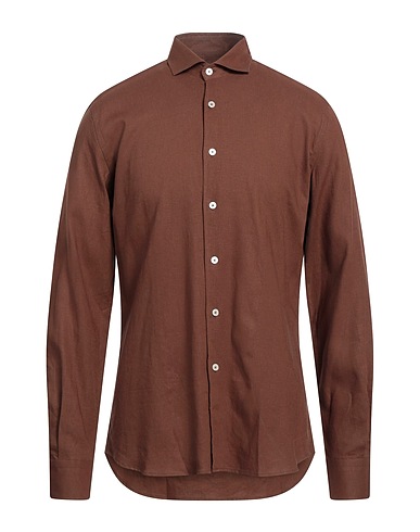 GABARDINE Solid colour shirt Dark brown 55% Viscose, 45% Linen