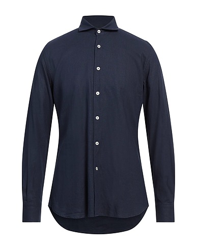 GABARDINE Solid color shirt Navy 55% Viscose, 45% Linen