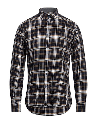 AGLINI Checked shirt Navy blue 99% Cotton, 1% Elastane