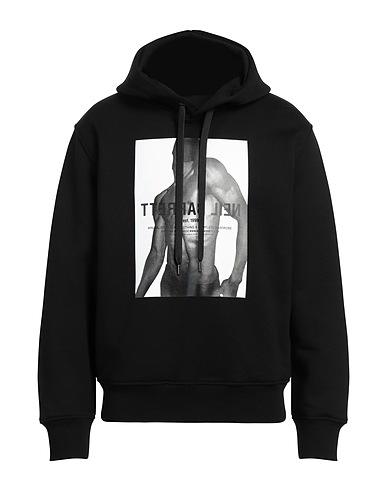 NEIL BARRETT Hooded track jacket  Black 100% Cotton, Elastane