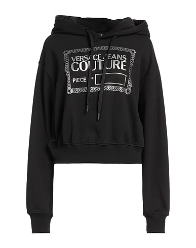 VERSACE JEANS COUTURE Hooded track jacket  Black 100% Cotton, Elastane