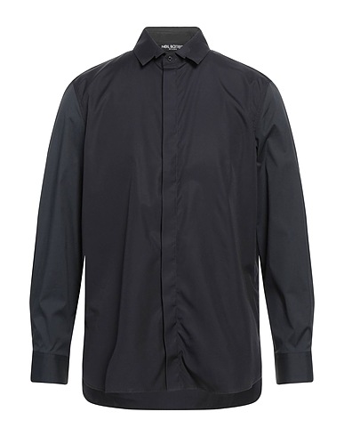 NEIL BARRETT Camicia tinta unita Nero 100% Cotone, Poliammide, Elastan
