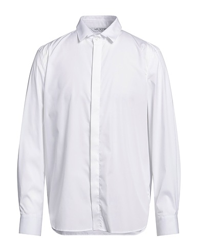 NEIL BARRETT Camicia tinta unita Bianco 100% Cotone, Poliammide, Elastan