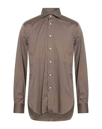 BARBA Napoli Solid colour shirt Khaki 78% Cotton, 18% Polyamide, 4% Elastane