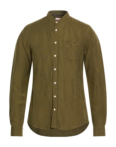 SUN 68 Solid color shirt VERDE MILITARE 55% Linen, 45% Viscose