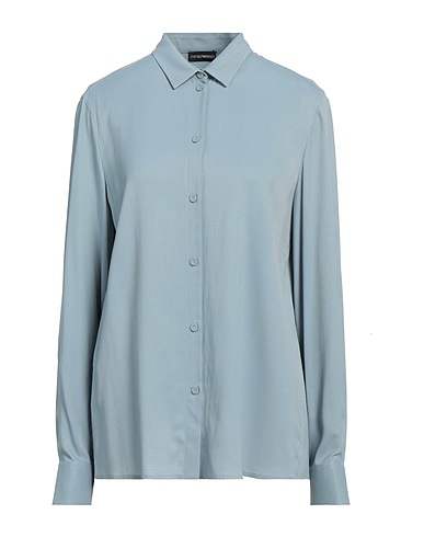 EMPORIO ARMANI Solid colour shirts & blouses Sky blue 83% Acetate, 12% Silk, 5% Elastane