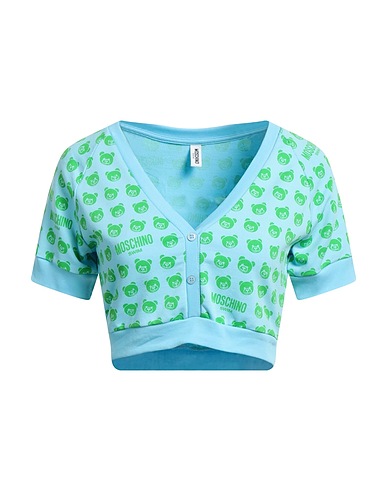 MOSCHINO Crop top Sky blue 95% Cotton, 5% Elastane