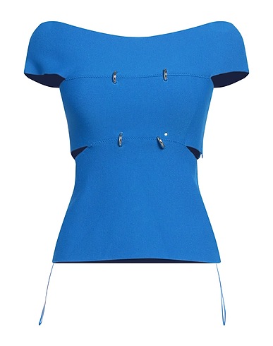 MCQUEEN Off-the-shoulder top Blue 79% Viscose, 15% Polyester, 5% Polyamide, 1% Elastane