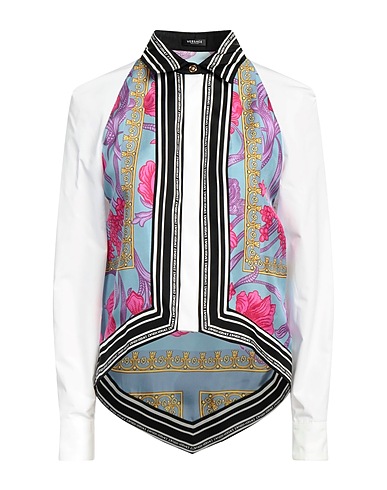 VERSACE Floral shirts & blouses Sky blue 100% Cotton, Silk