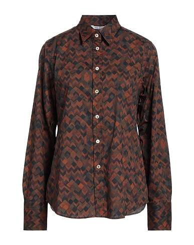 CALIBAN Patterned shirts & blouses Brown 97% Cotton, 3% Elastane