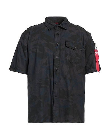 ALPHA INDUSTRIES Patterned shirt Black 98% Cotton, 2% Elastane