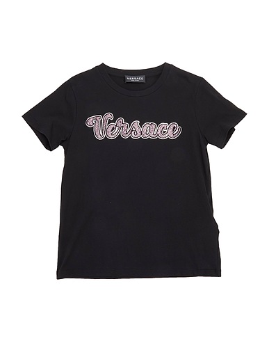 VERSACE YOUNG T-shirt Black 100% Cotton, Glass