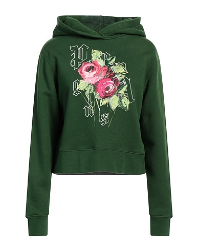 PALM ANGELS Hooded track jacket  Dark green 100% Cotton, Elastane, Wool, Acrylic