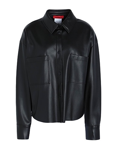 MAX&Co. Solid colour shirts & blouses Black 100% Polyester, Polyurethane coated
