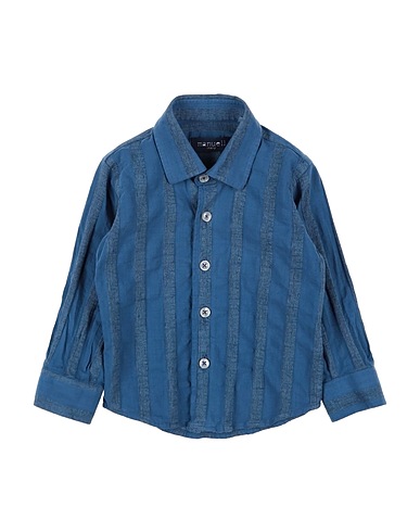 EMANUEL PRIS Patterned shirt Slate blue 64% Cotton, 27% Linen, 9% Polyamide