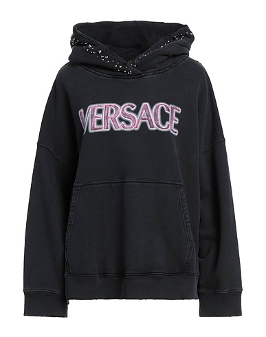 VERSACE Hooded track jacket  Black 100% Cotton, Metal