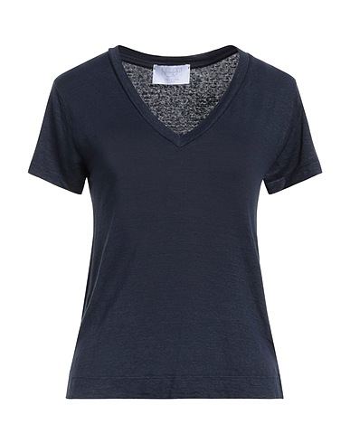 DANIELE FIESOLI Basic T-shirt Midnight blue 96% Linen, 4% Elastane