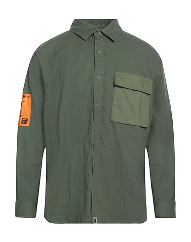 A BATHING APE Camicie Verde militare 100% Cotone